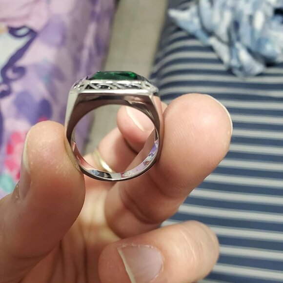 925 Sterling Silver for Men 6.85ct Simulated Mens Emerald|Morganite Ring - Picture 2 of 9